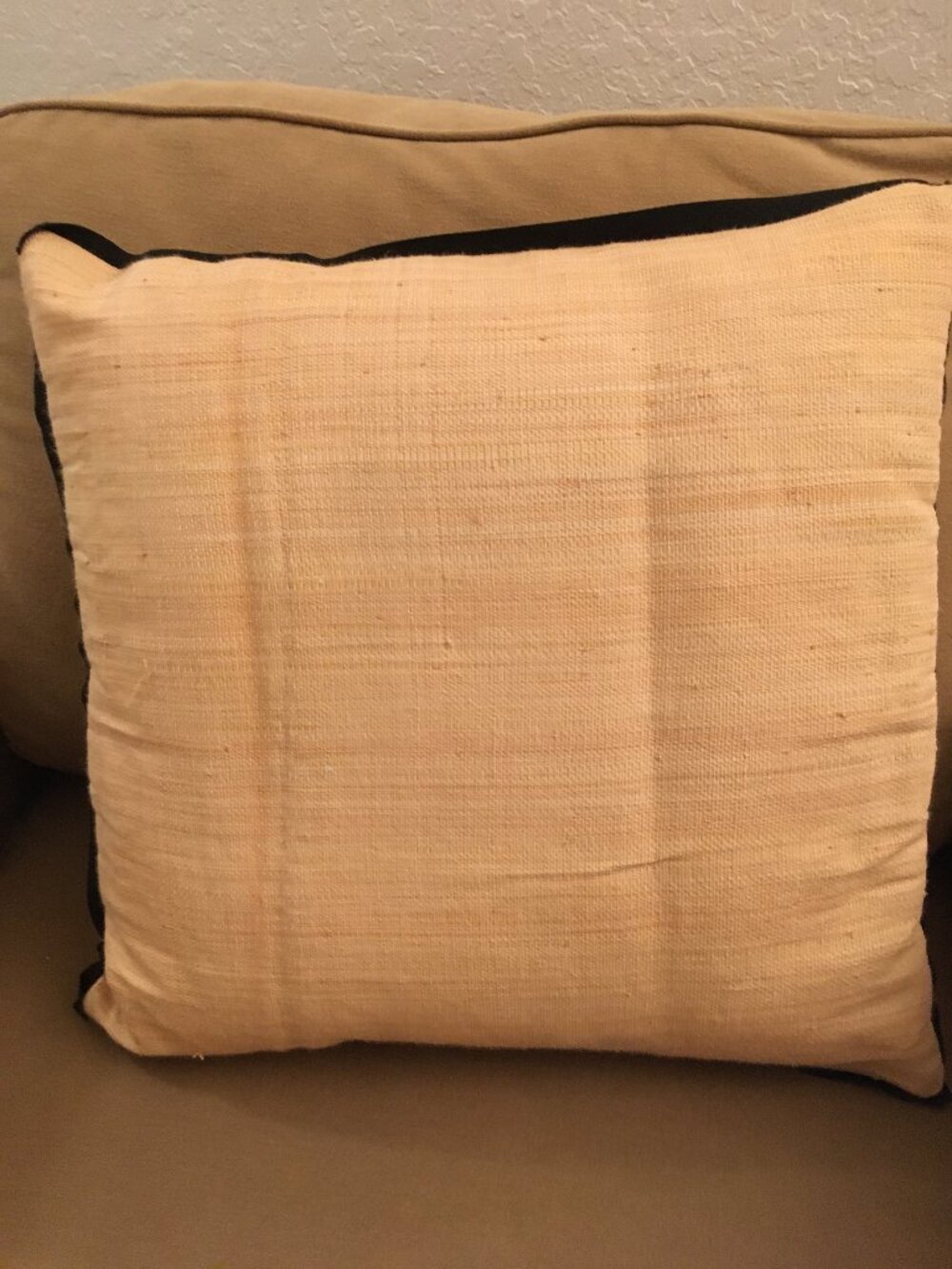 Ralph Lauren Sychle woven raffia cotton pillow 17 tan black USA Nwot straw